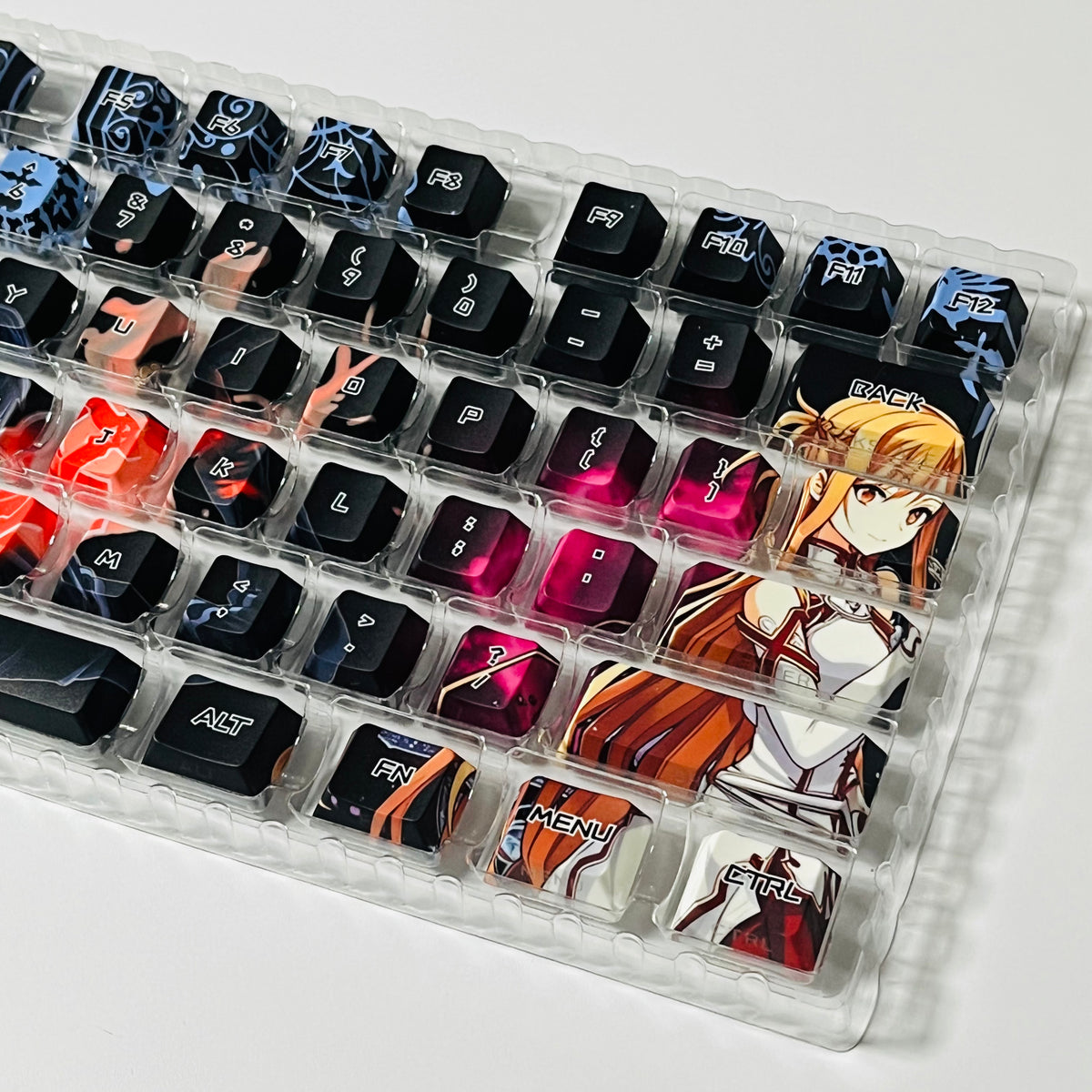 Sword Art Online / SAO Kirito & Asuna PBT anime keycaps set with cherry profile, Side backlit for RGB light, dye-sublimated, MX cross stems keyboard