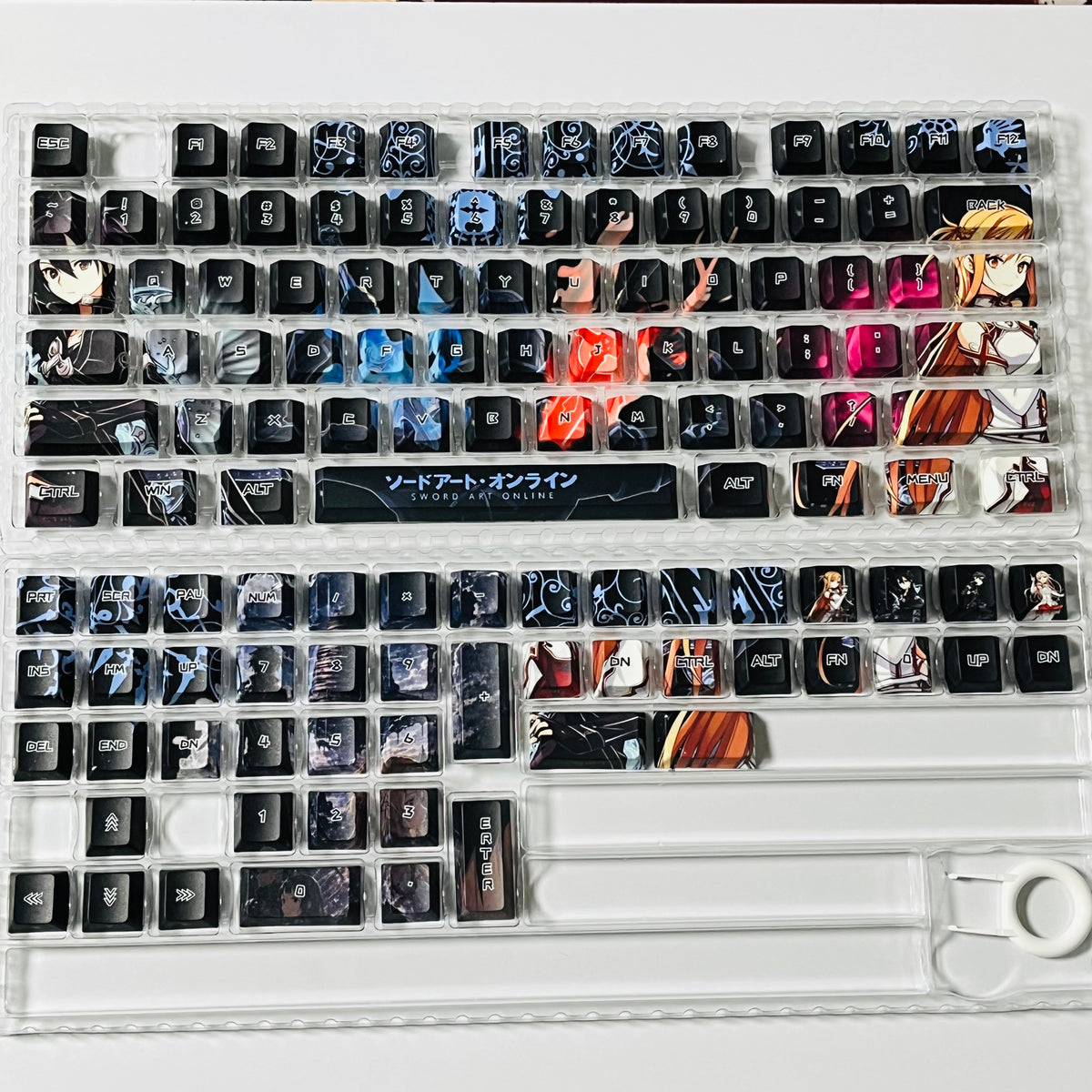 Sword Art Online / SAO Kirito & Asuna PBT anime keycaps set with cherry profile, Side backlit for RGB light, dye-sublimated, MX cross stems keyboard