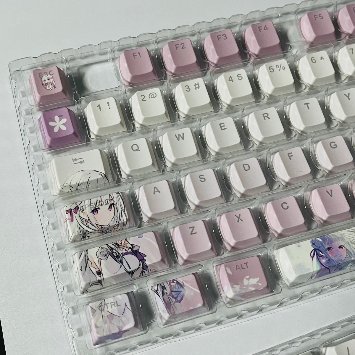 Re:ZERO Emilia anime PBT keycap set with top backlit for ANSI layout