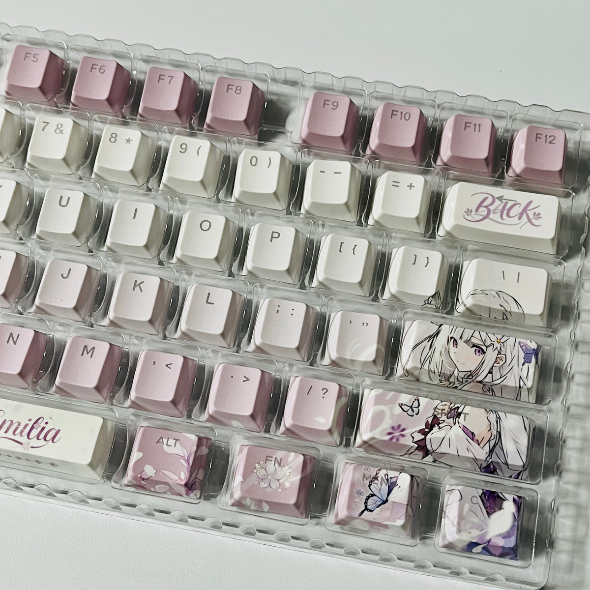 Re:ZERO Emilia anime PBT keycap set with top backlit for ANSI layout