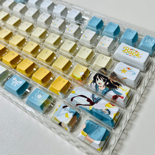 Haruhi Suzumiya PBT anime keycaps set with TOP light, cherry profile, dye-sublimated