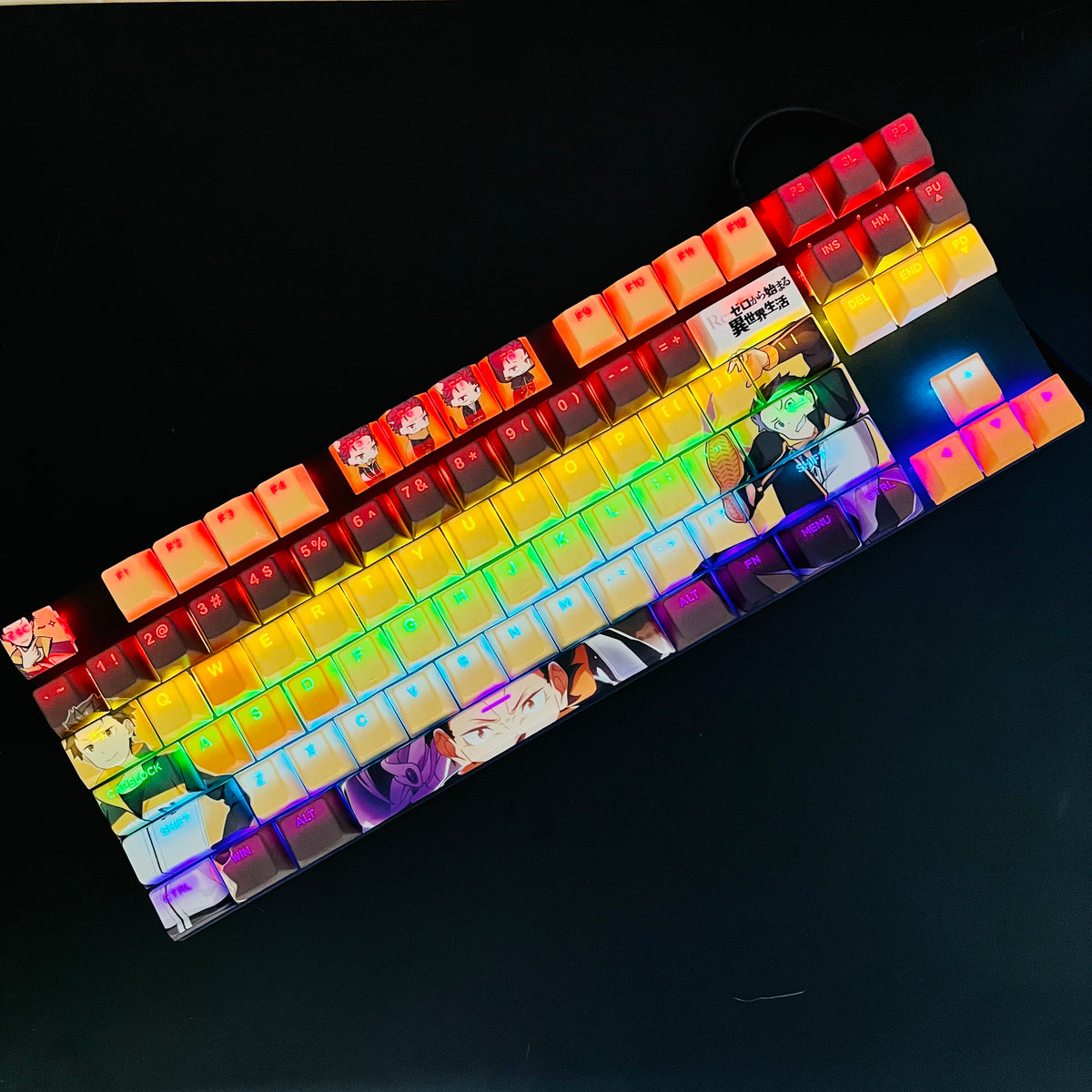 Re:ZERO Natsuki Subaru anime PBT keycap set with top backlit for ANSI layout