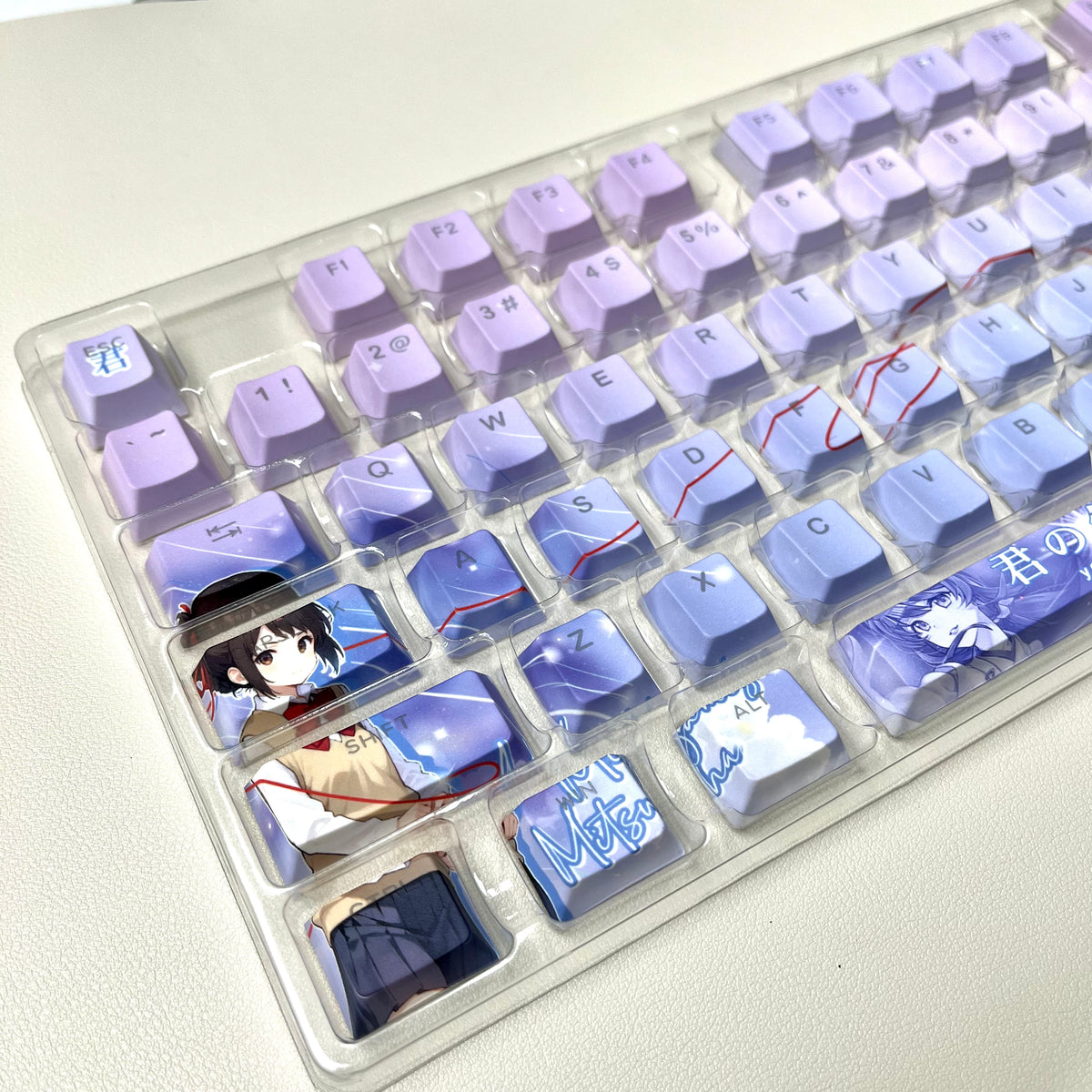 122 keys Your Name Mitsuha PBT anime keycaps set with TOP light, cherry profile