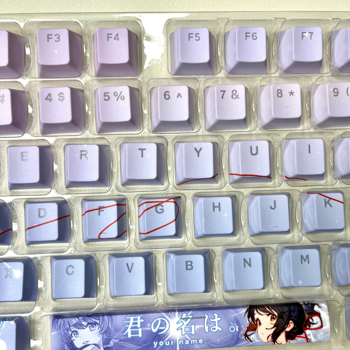 122 keys Your Name Mitsuha PBT anime keycaps set with TOP light, cherry profile