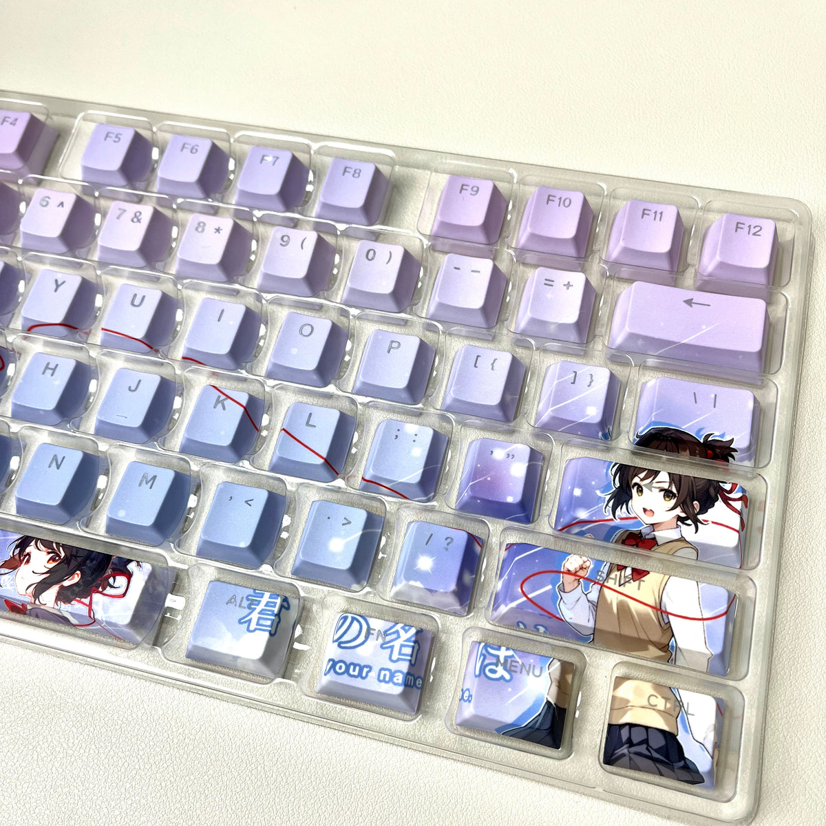 122 keys Your Name Mitsuha PBT anime keycaps set with TOP light, cherry profile