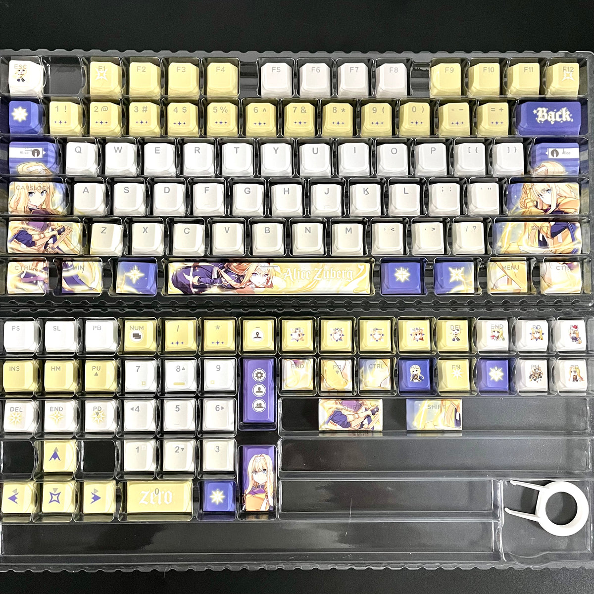 Sword Art Online Alice Zuberg PBT anime keycaps set with cherry profile, top backlit for RGB light, dye-sublimated, MX cross stems keyboard