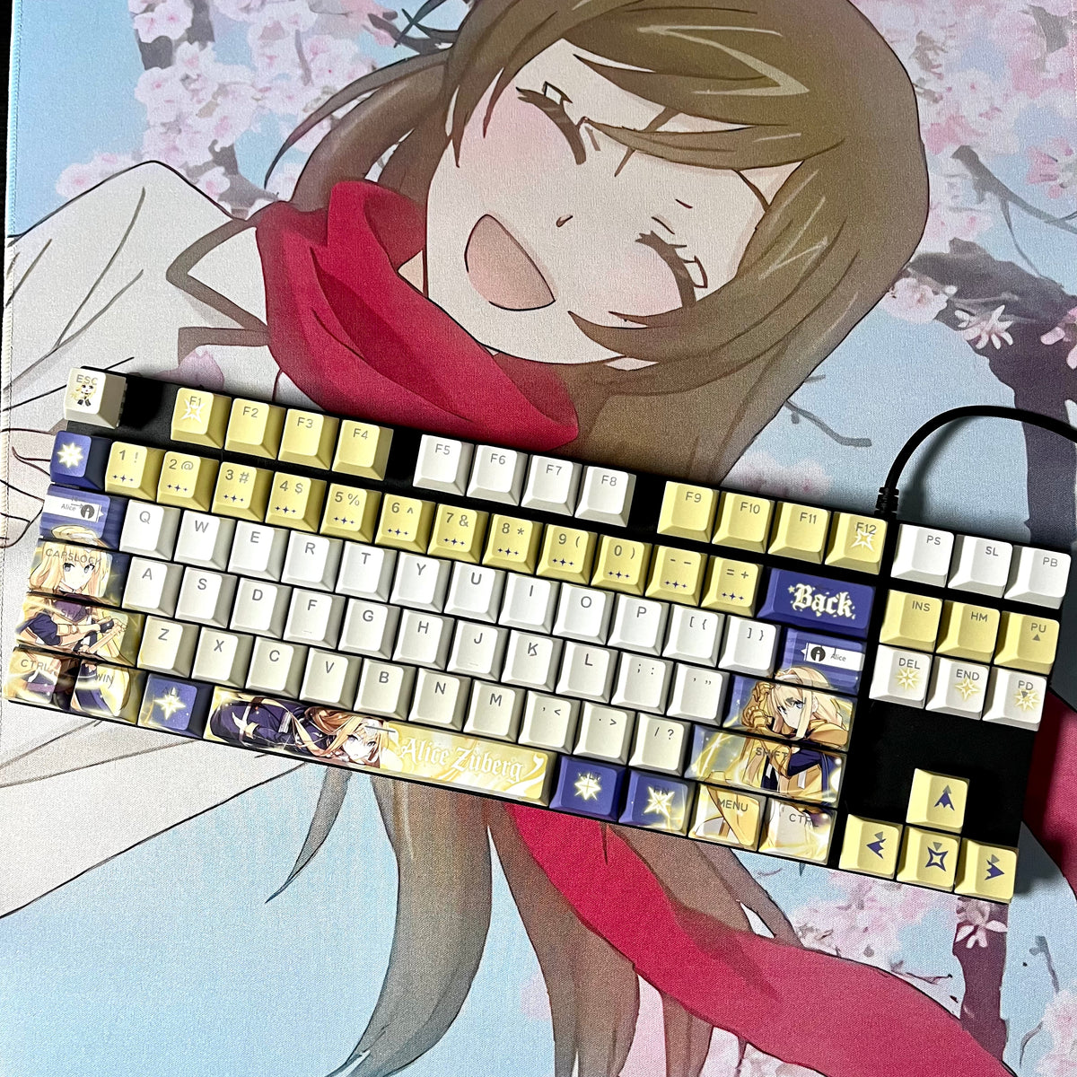 Sword Art Online Alice Zuberg PBT anime keycaps set with cherry profile, top backlit for RGB light, dye-sublimated, MX cross stems keyboard