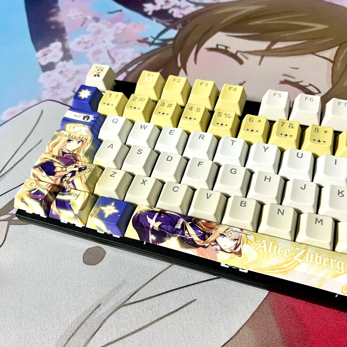 Sword Art Online Alice Zuberg PBT anime keycaps set with cherry profile, top backlit for RGB light, dye-sublimated, MX cross stems keyboard