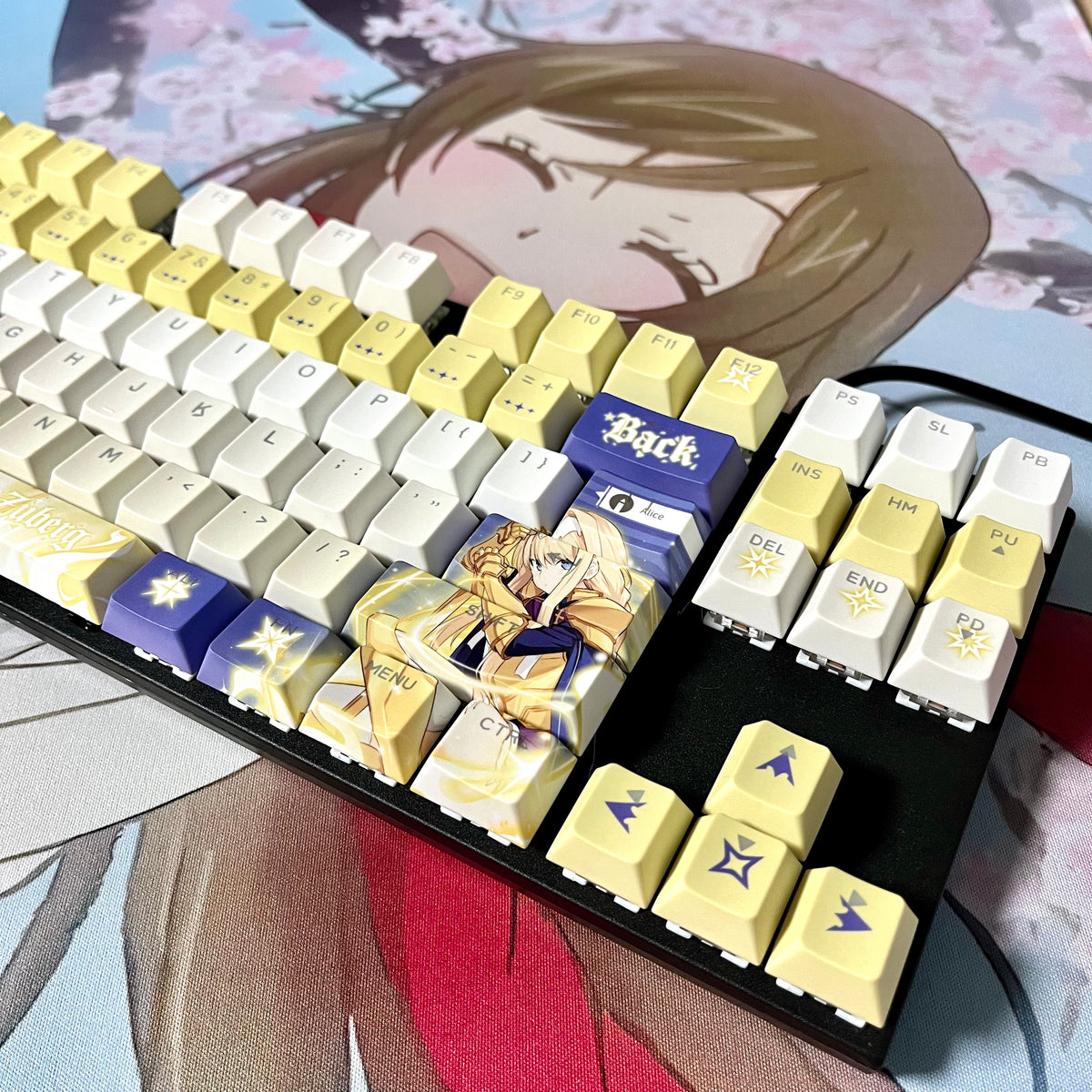 Sword Art Online Alice Zuberg PBT anime keycaps set with cherry profile, top backlit for RGB light, dye-sublimated, MX cross stems keyboard