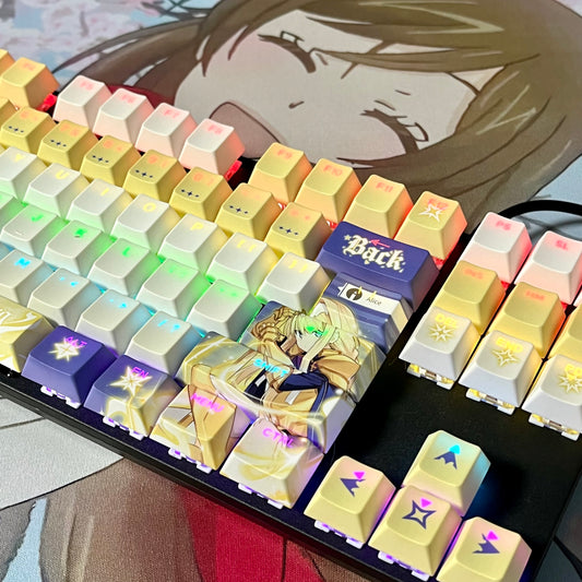 Sword Art Online Alice Zuberg PBT anime keycaps set with cherry profile, top backlit for RGB light, dye-sublimated, MX cross stems keyboard