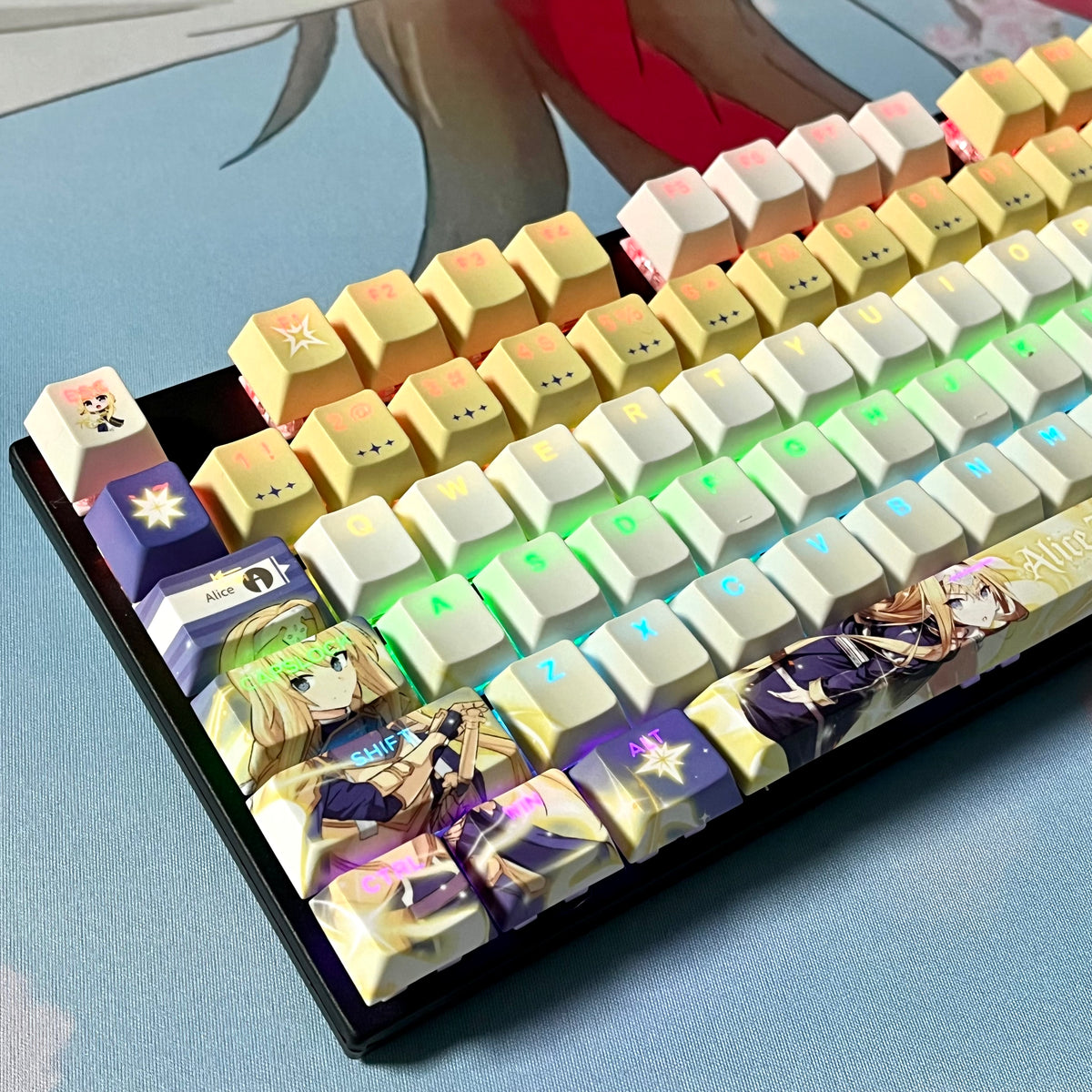 Sword Art Online Alice Zuberg PBT anime keycaps set with cherry profile, top backlit for RGB light, dye-sublimated, MX cross stems keyboard