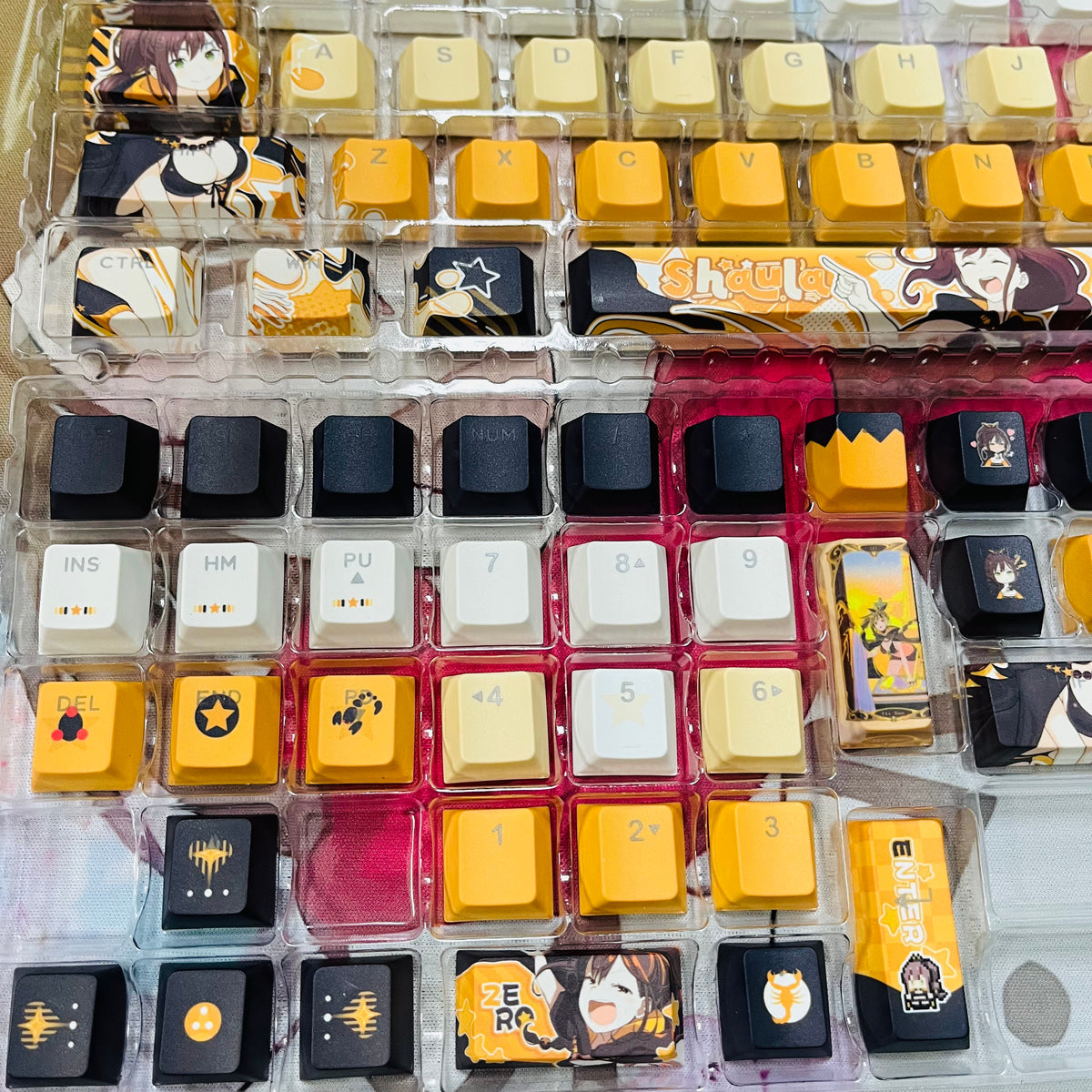 Shaula anime PBT keycap set with top backlit for ANSI layout