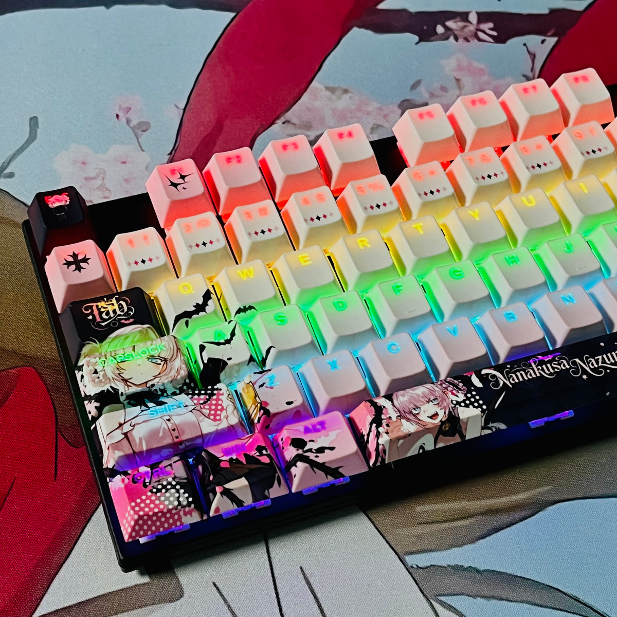 Call of the Night Nazuna anime PBT keycap set with top backlit for ANSI layout