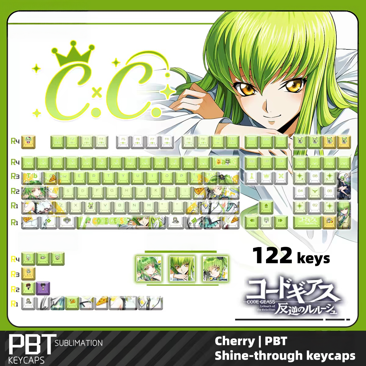 C.C Code Geass: Lelouch of the Rebellion keycaps set PBT Cherry with shine-through legends