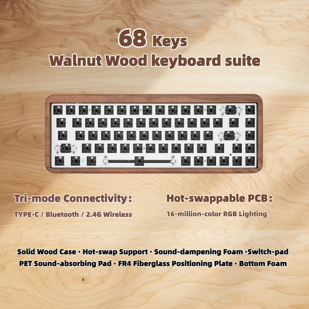 Solid Walnut Wood Keyboard Case