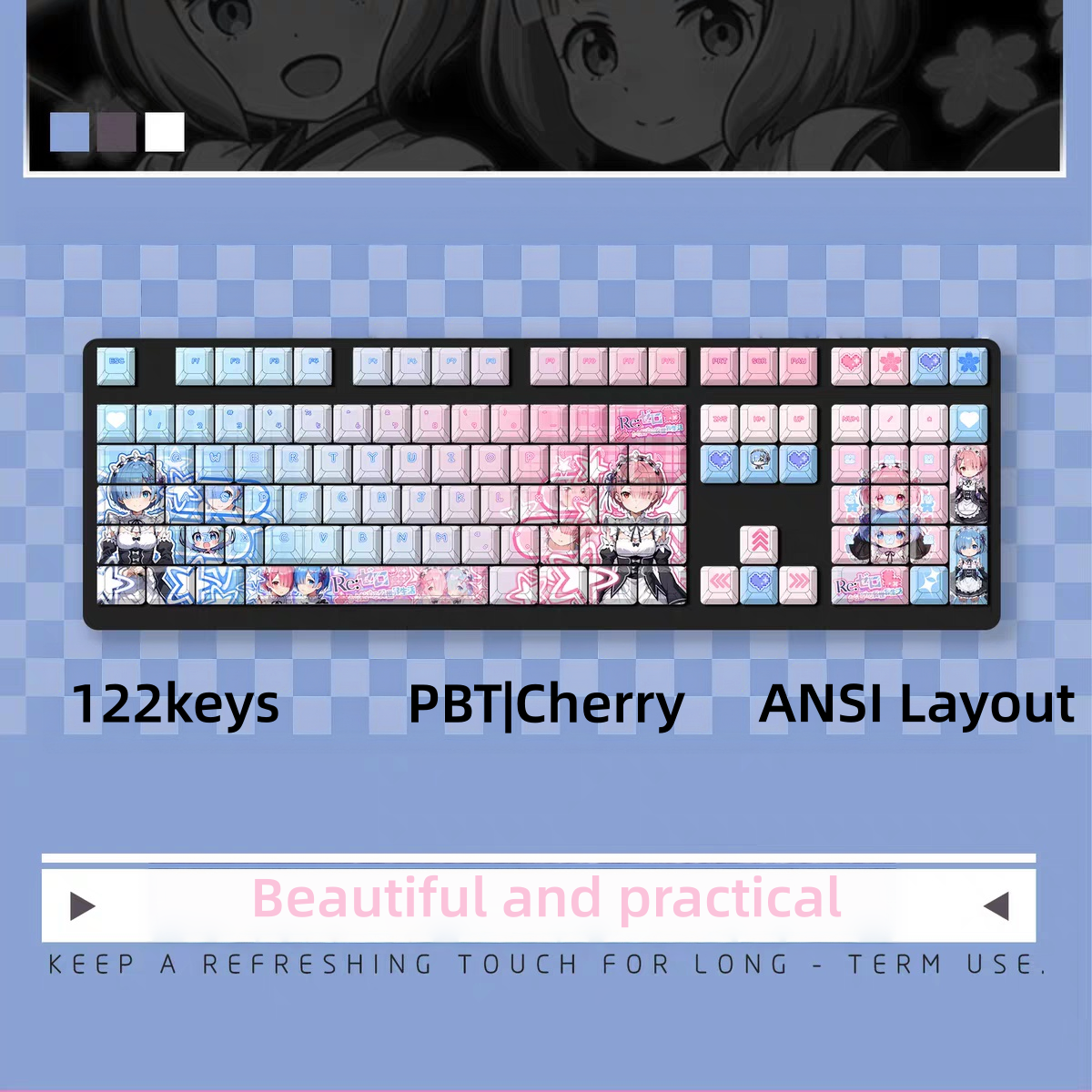 Re:ZERO Rem&Ram anime PBT keycap set with top backlit