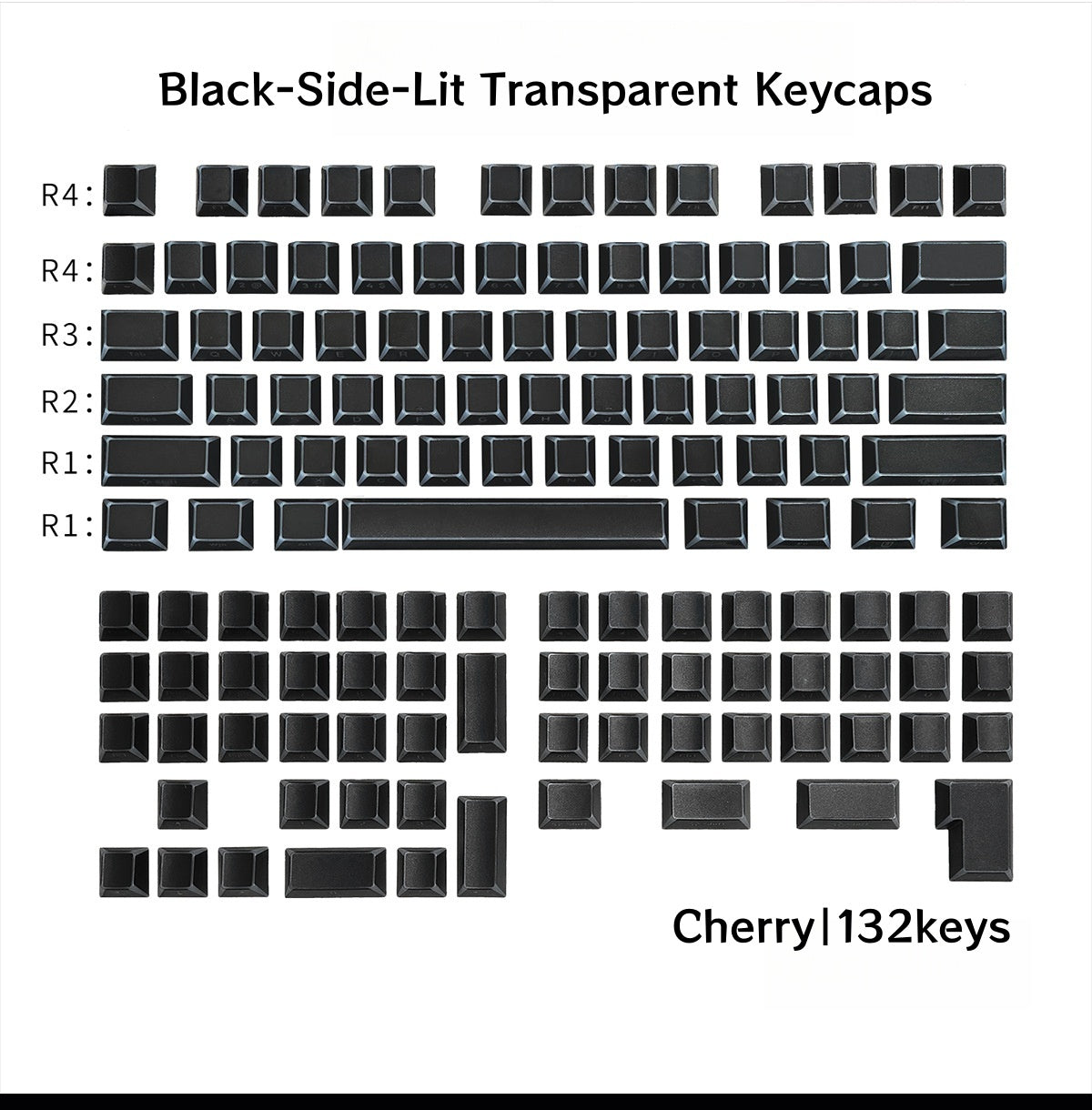 132keys side printed backlit RGB shine keycaps