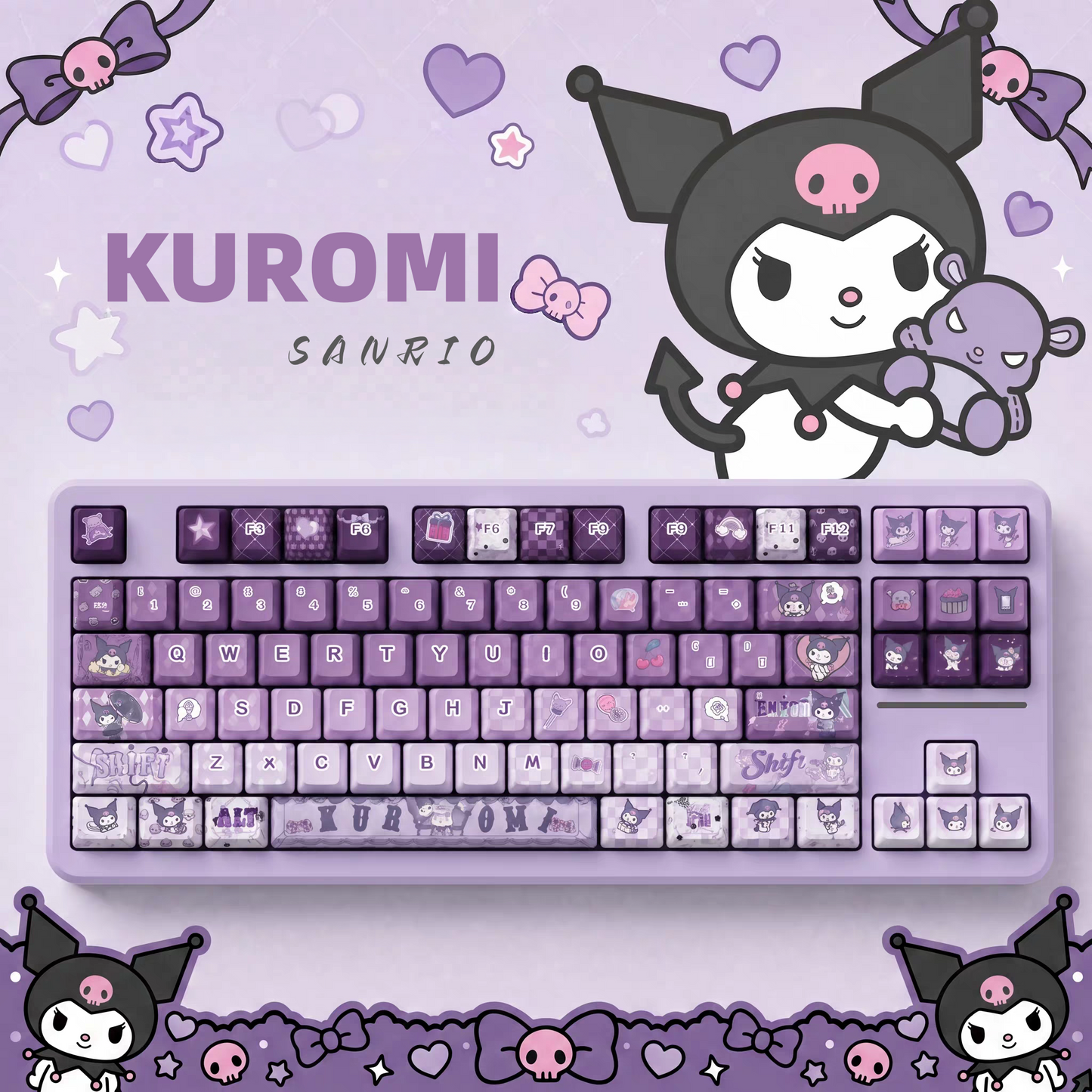 Kuromi keycaps with double printed and Side-backlit