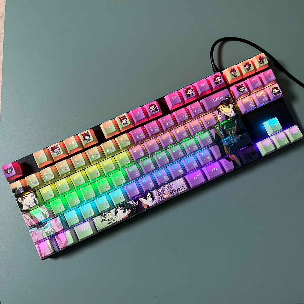 NEW!!!The Apothecary Diaries Maomao&Jinshi anime PBT keycaps set with side backlit,122keys top printed for MX-cross stems Keyboard