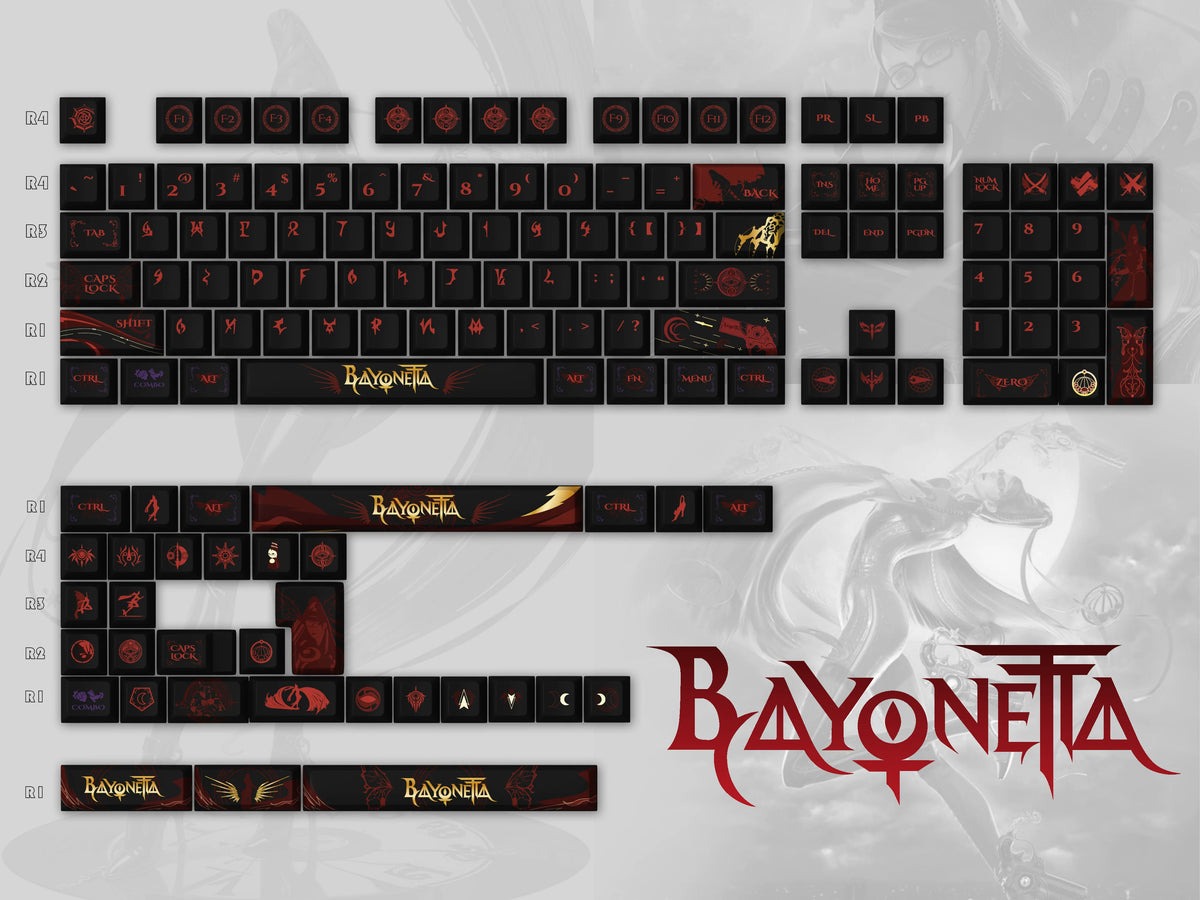 Bayonetta 140-Key Keycap Set, cherry Profile PBT5-Side Dye-Sub Custom Keycaps