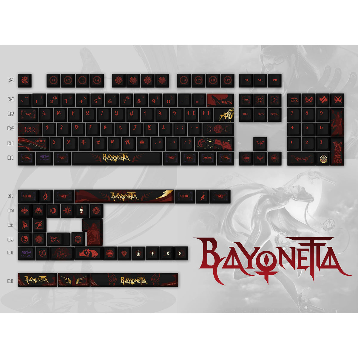 Bayonetta 140-Key Keycap Set, cherry Profile PBT5-Side Dye-Sub Custom Keycaps