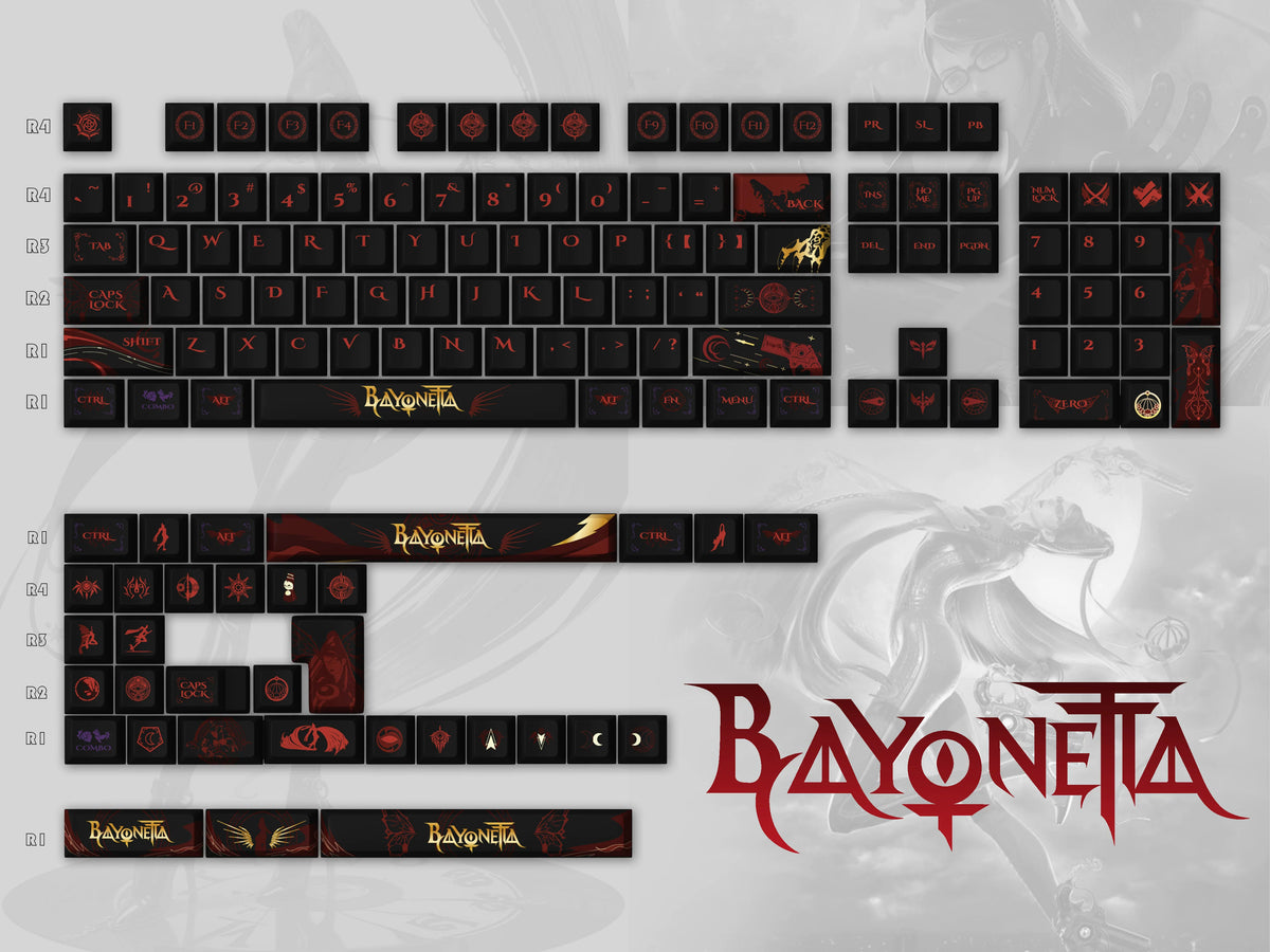 Bayonetta 140-Key Keycap Set, cherry Profile PBT5-Side Dye-Sub Custom Keycaps