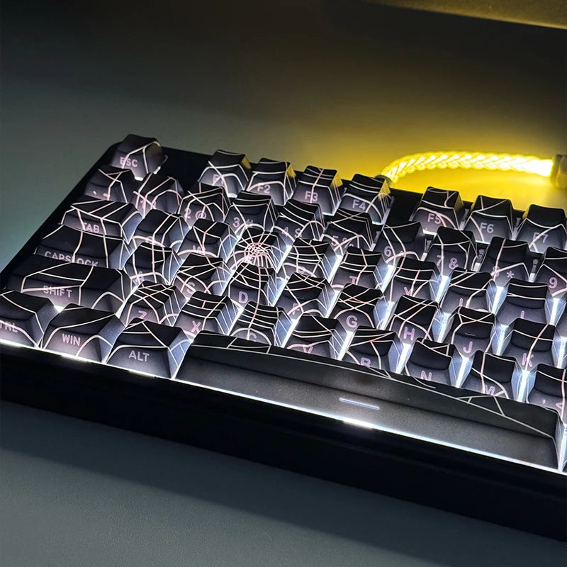 129Key Cool Spider Web Key Cap Side Engraved Light Cherry Profile PBT Sublimated Personalized MX Switch Game Mechanical Keyboard