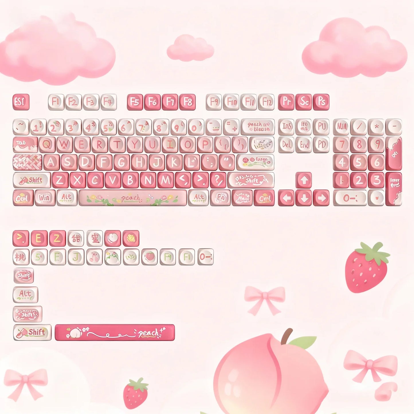 142 Keys White PBT Keycaps MOA Profile PBT Dye Sublimation DIY Key cap for 61/87/104 Cherry MX Switch Gaming Mechanical Keyboard