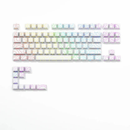 98 Key White Topographic 4.0 PBT Keycaps Double Shot Side Print Shine Through Backlit key caps For MX Gamer Mechanical Keyboard