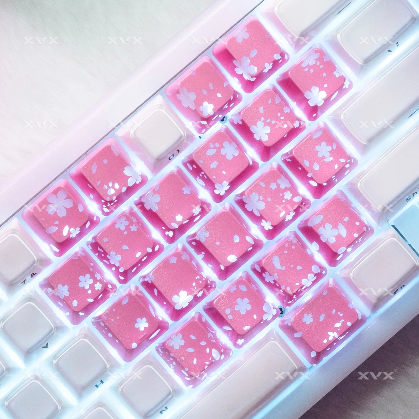XVX 21 Keys Sliver Butterfly Keycaps IMD-Pattern Shine Through Heart-Shaped Keycaps OEM Profile DIY Decorative Keycapseycap