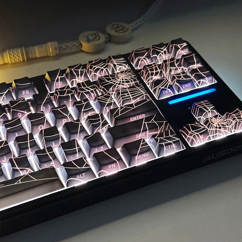 129Key Cool Spider Web Key Cap Side Engraved Light Cherry Profile PBT Sublimated Personalized MX Switch Game Mechanical Keyboard