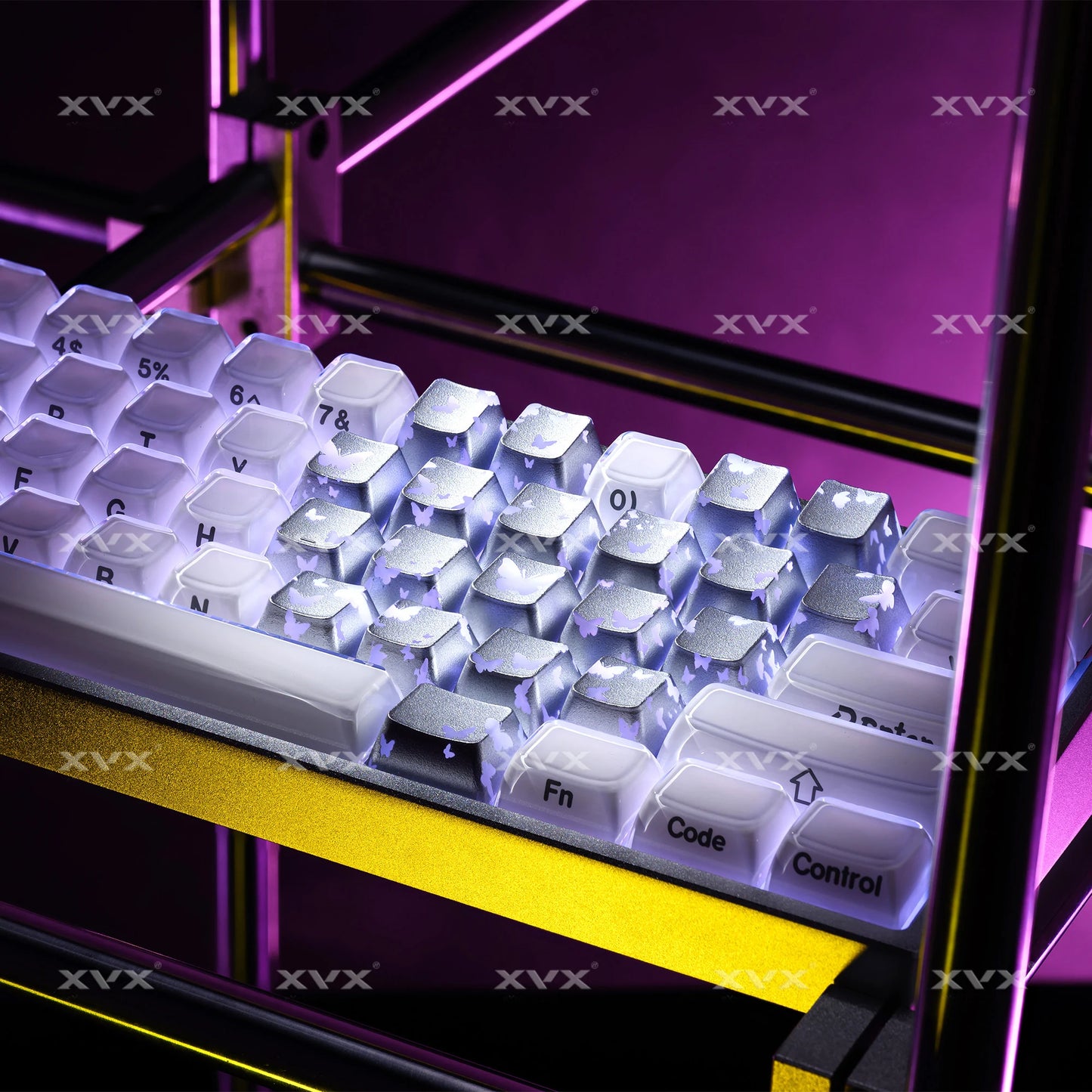 XVX 21 Keys Sliver Butterfly Keycaps IMD-Pattern Shine Through Heart-Shaped Keycaps OEM Profile DIY Decorative Keycapseycap
