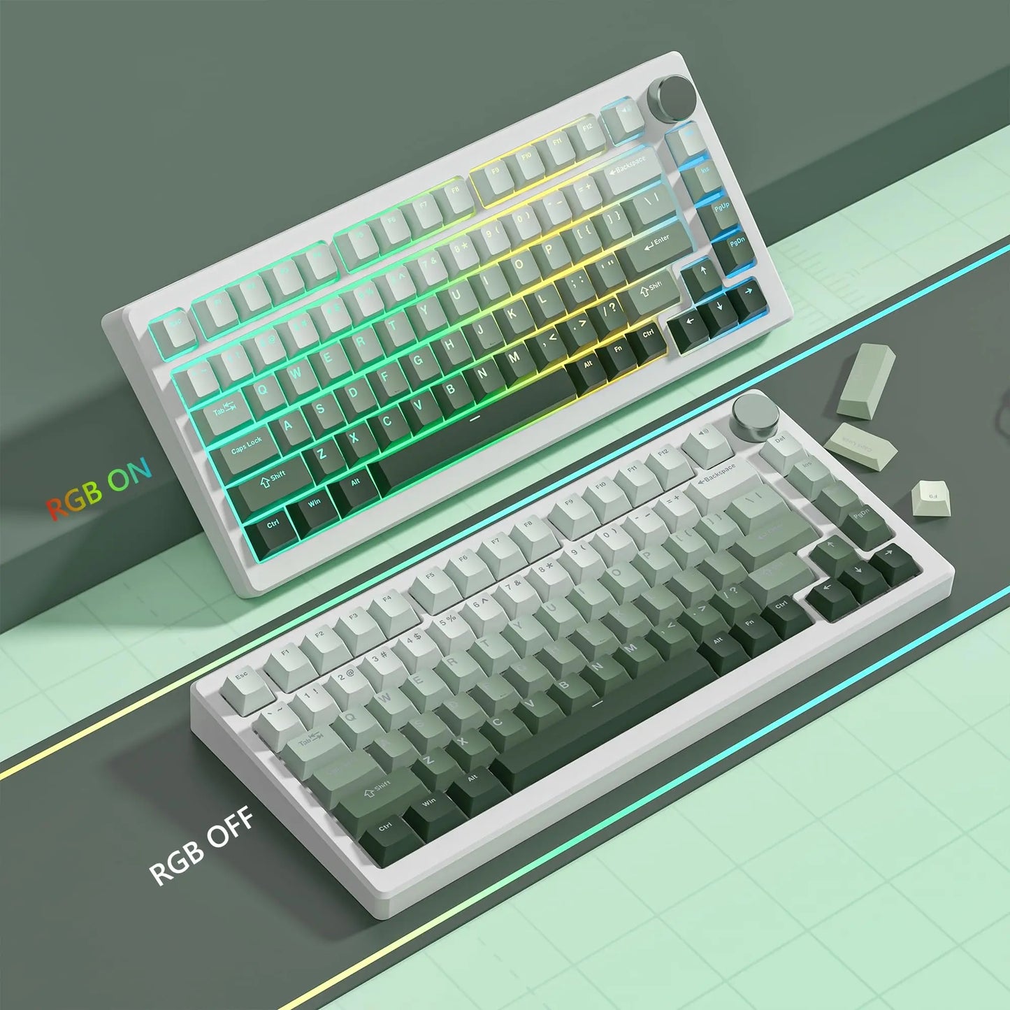 132+ Keys Gradient Green PBT Double Shot Top Print Shine Through Backlit keycaps For Gateron Cherry MX Gamer Mechanical Keyboard