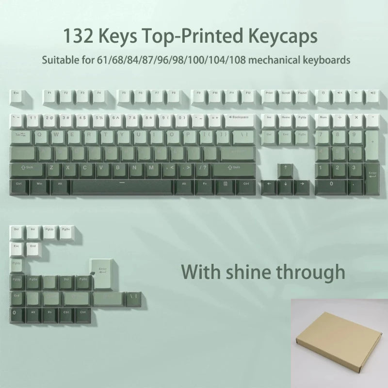 132+ Keys Gradient Green PBT Double Shot Top Print Shine Through Backlit keycaps For Gateron Cherry MX Gamer Mechanical Keyboard
