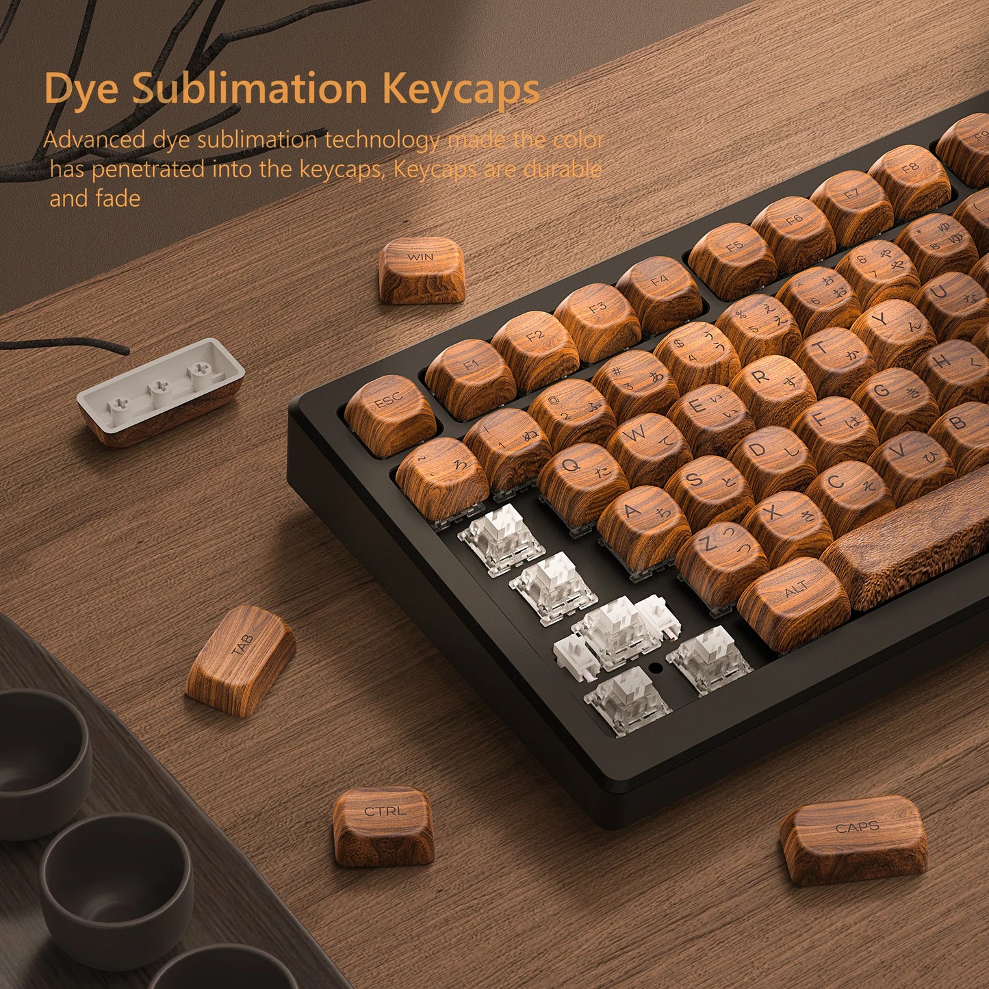 134 Keys MOA Profile Walnut wood PBT Keycaps Customs Dye Sub Key caps for 61/87/104 Cherry MX Switch Gaming Mechanical Keyboard