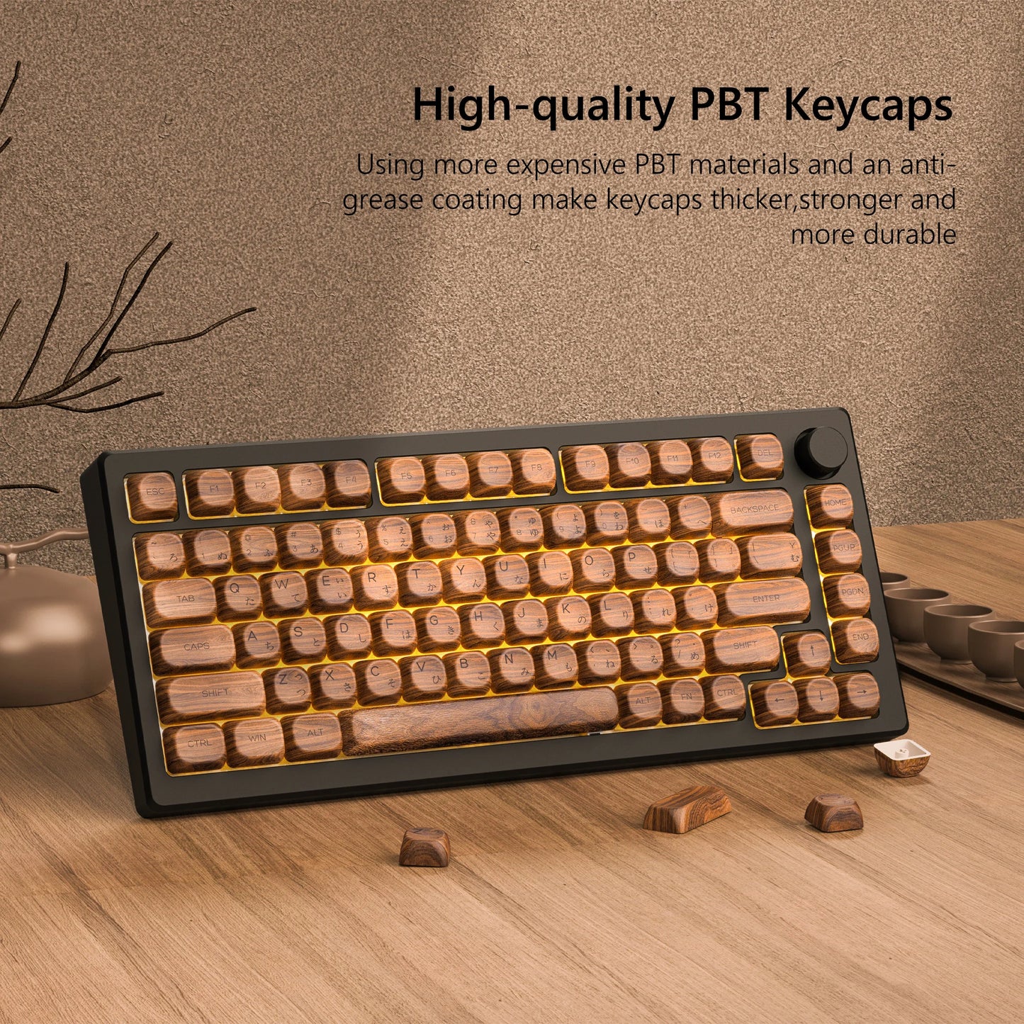 134 Keys MOA Profile Walnut wood PBT Keycaps Customs Dye Sub Key caps for 61/87/104 Cherry MX Switch Gaming Mechanical Keyboard