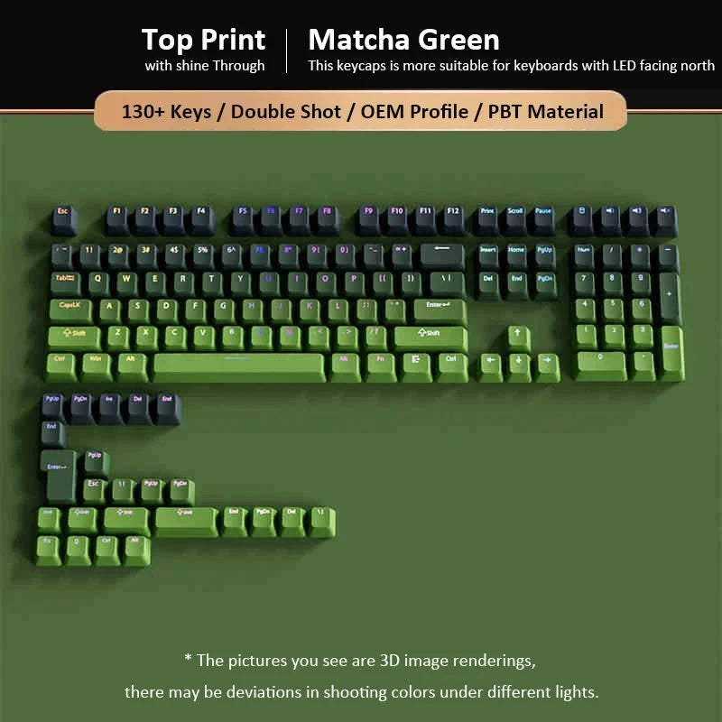 132+ Keys Gradient Green PBT Double Shot Top Print Shine Through Backlit keycaps For Gateron Cherry MX Gamer Mechanical Keyboard