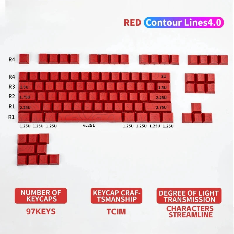 2026 New Purple Topographic Side Print Shine Through Keycaps 97/134+ Key Cherry Profile Double Shot Dye Sub PBT for MX Switch