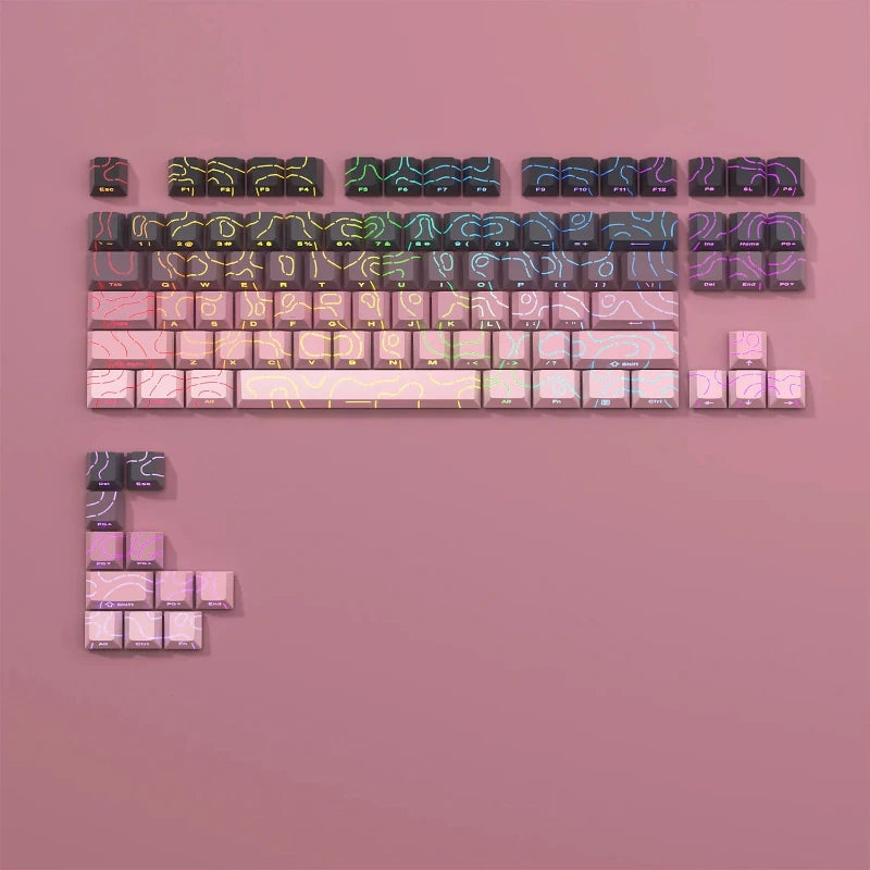 2026 New Purple Topographic Side Print Shine Through Keycaps 97/134+ Key Cherry Profile Double Shot Dye Sub PBT for MX Switch