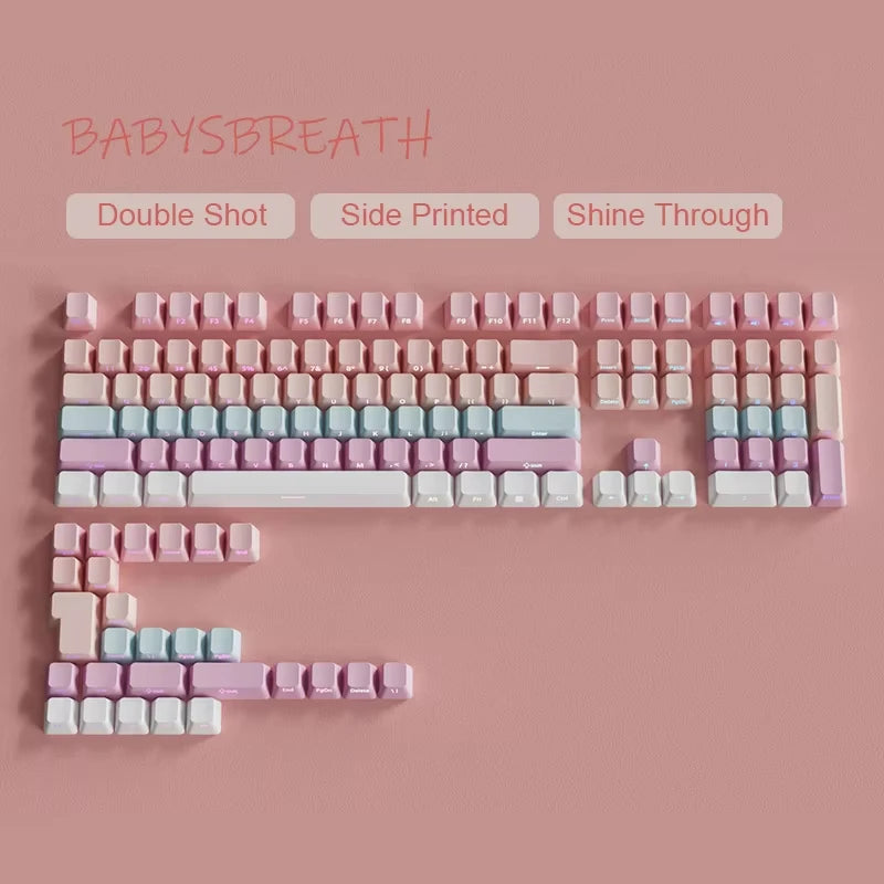 135 Keys Gradient Green Shine Through Keycaps Side Printed PBT Double Shot Keycaps OEM Profile for MX Switches Gaming Keyboards