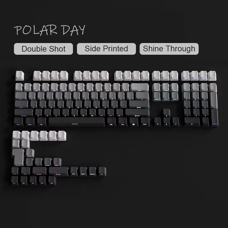 135 Keys Gradient Green Shine Through Keycaps Side Printed PBT Double Shot Keycaps OEM Profile for MX Switches Gaming Keyboards