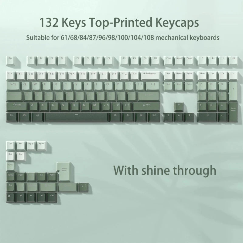 132+ Keys Gradient Green PBT Double Shot Top Print Shine Through Backlit keycaps For Gateron Cherry MX Gamer Mechanical Keyboard