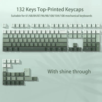 132+ Keys Gradient Green PBT Double Shot Top Print Shine Through Backlit keycaps For Gateron Cherry MX Gamer Mechanical Keyboard