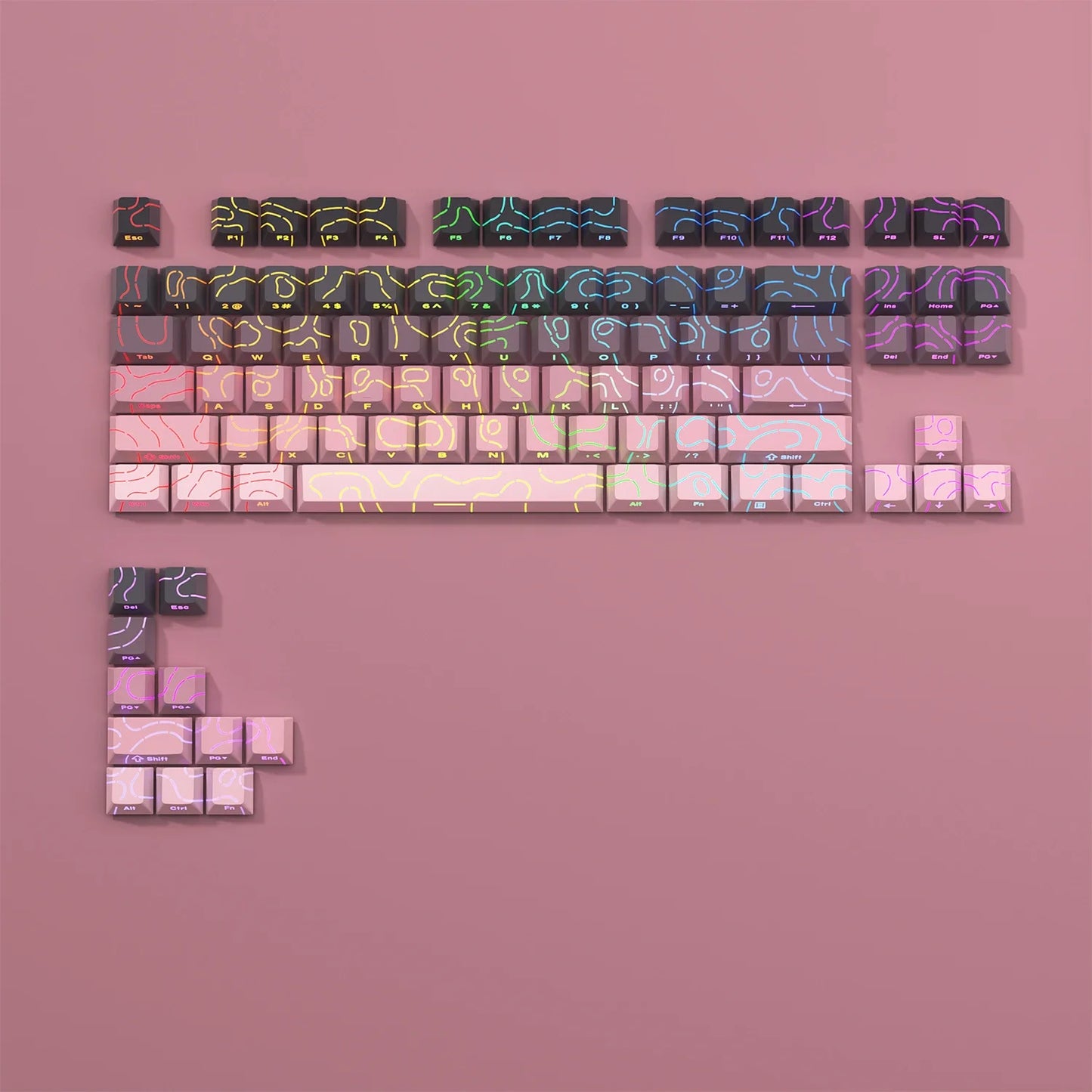 New Topographic Keycaps 4.0 Version Shine Through 98 Key PBT Cherry Profile Side Print Backlit for MX Gamer Mechanical Keyboard