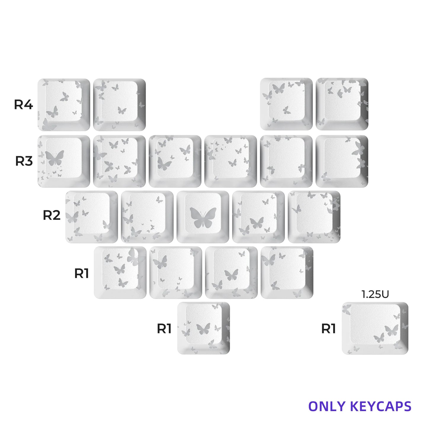 XVX 21 Keys Sliver Butterfly Keycaps IMD-Pattern Shine Through Heart-Shaped Keycaps OEM Profile DIY Decorative Keycapseycap