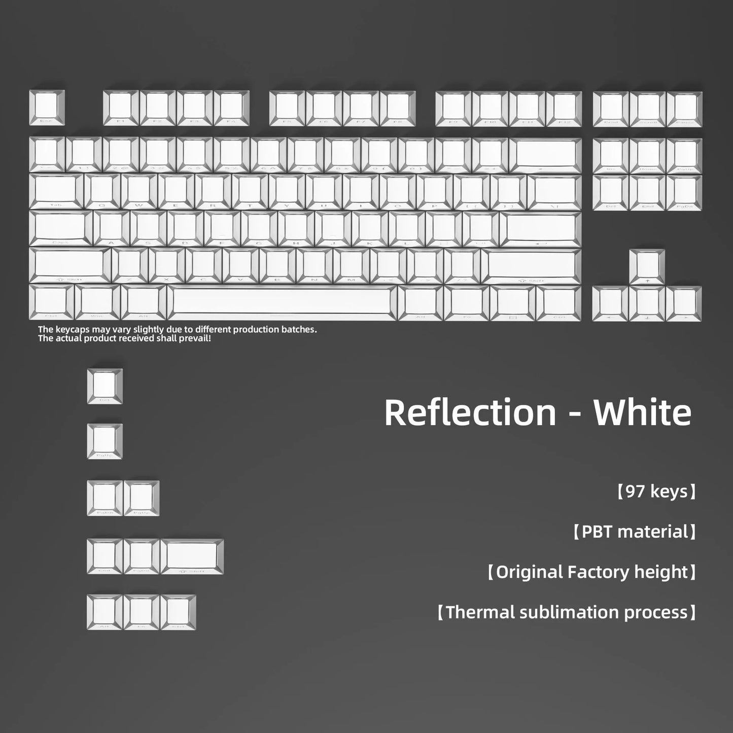 97-122 Keys Shadow Fold Dye Sub PBT Keycap Cherry Profile Side Printed Shine Through Keycaps for MX Switches Gaming Keyboard