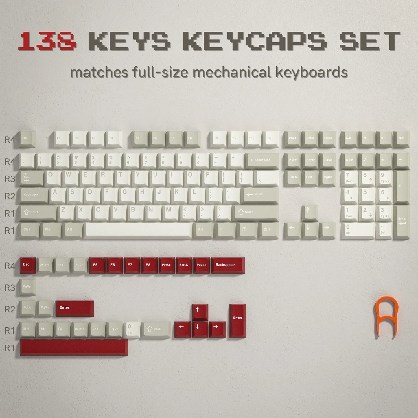 138 Keys Retro Dark Grey Red PBT Keycap Double Shot Cherry Profile Key caps for Cherry MX Switches Mechanical Gamer Keyboard
