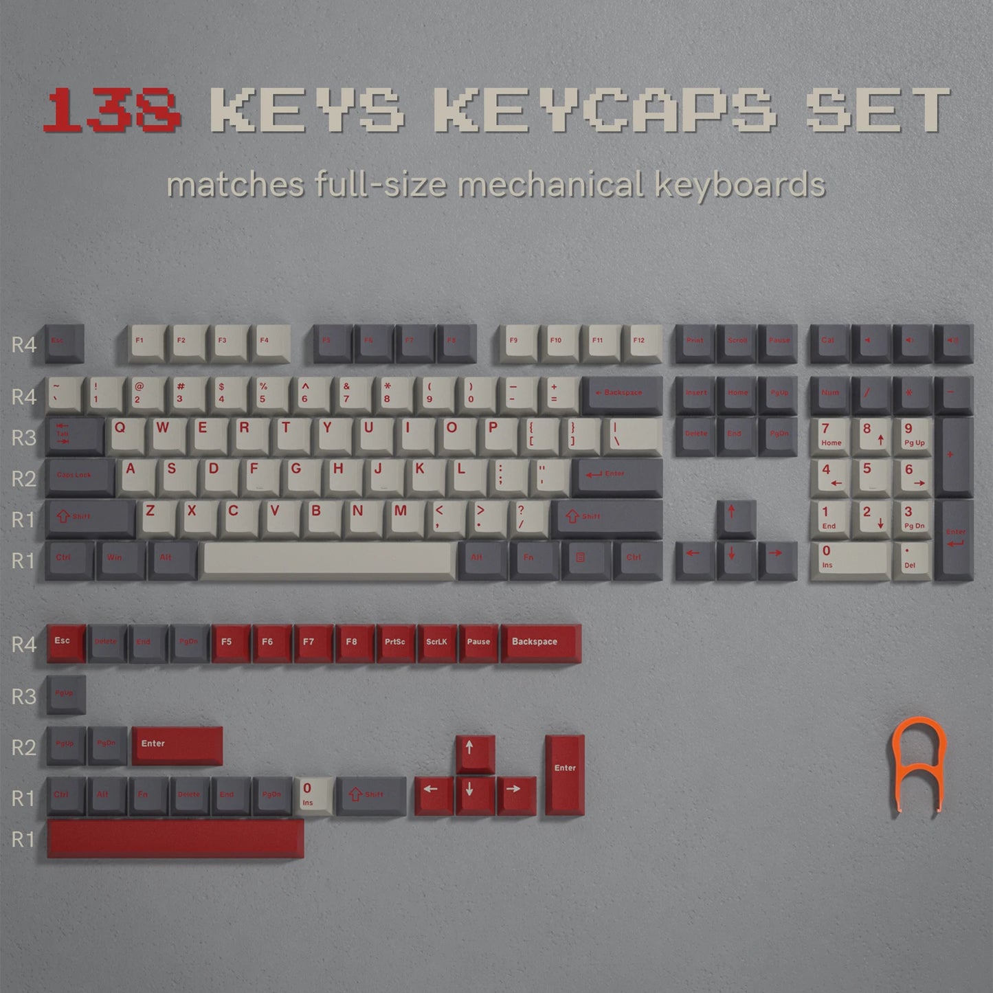 138 Keys Retro Dark Grey Red PBT Keycap Double Shot Cherry Profile Key caps for Cherry MX Switches Mechanical Gamer Keyboard