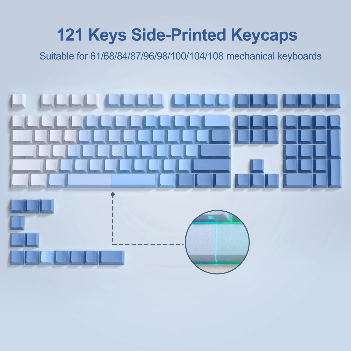 132 Key Custom Lavender Purple Double Shot Keycaps Shine Through PBT Keycaps for Cherry Gateron MX Switches Mechanical Keyboards