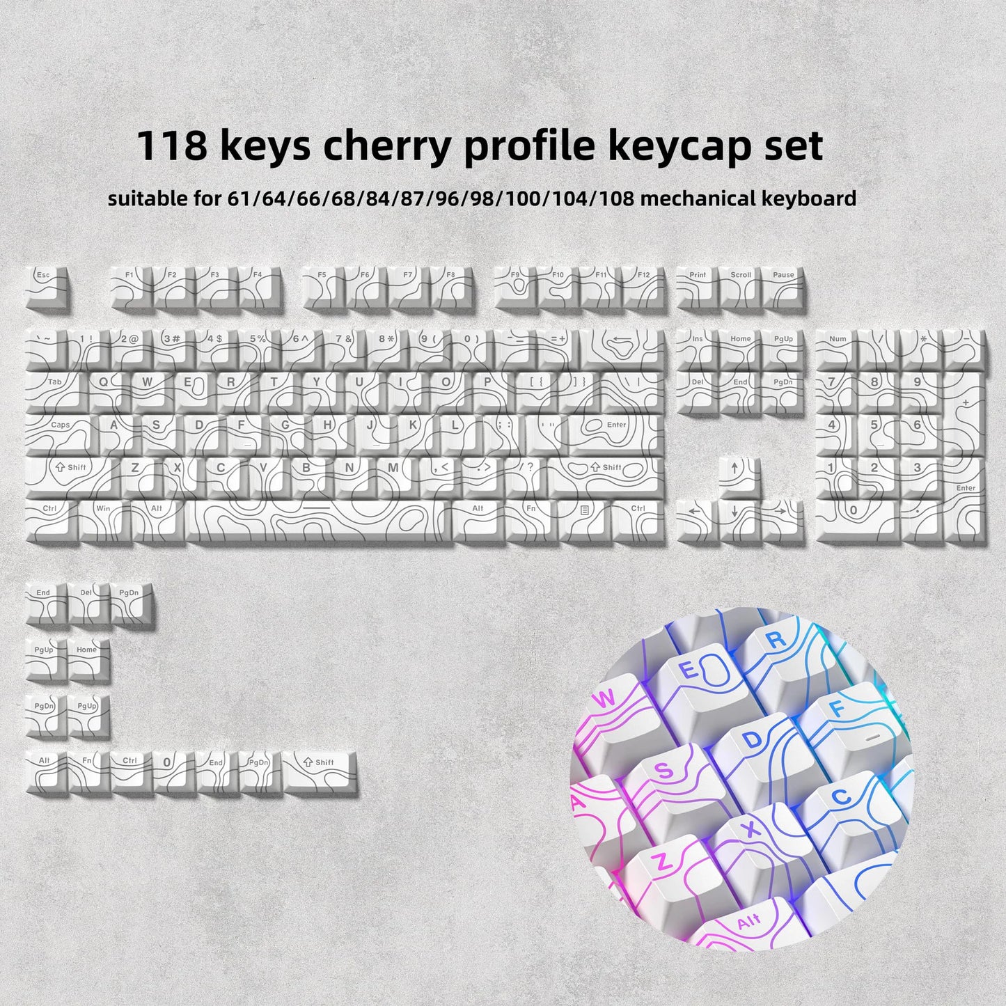 132 Key Custom Lavender Purple Double Shot Keycaps Shine Through PBT Keycaps for Cherry Gateron MX Switches Mechanical Keyboards